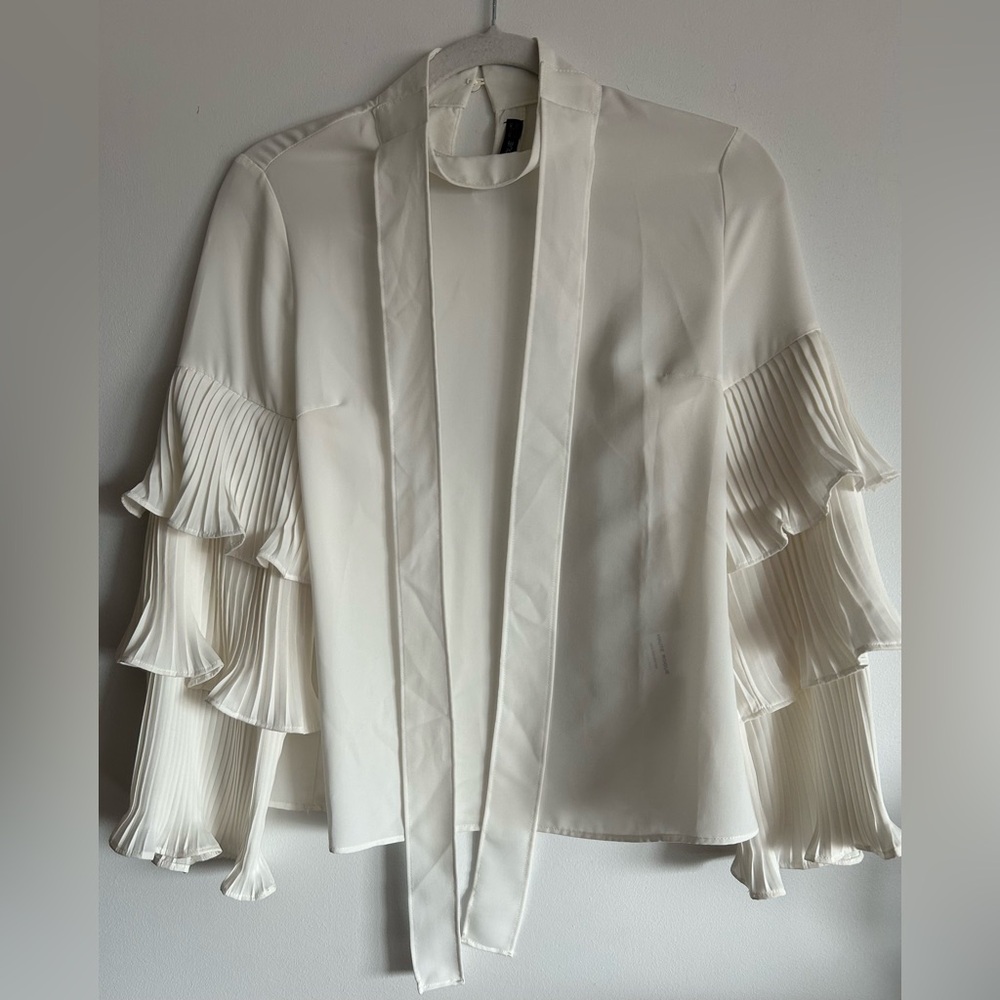 Haute Rogue | Pleated Ruffle Sleeve White Blouse